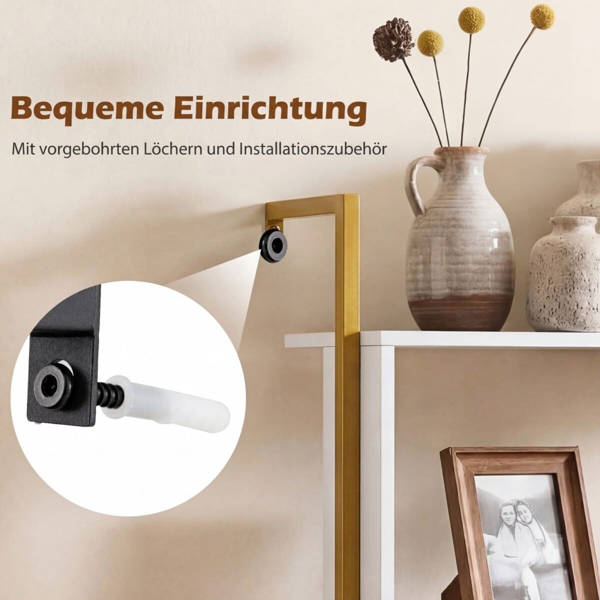 Industrinio stiliaus 4 pakopų sieninė lentyna su spintelėmis (Balta) – Paveikslėlis 4