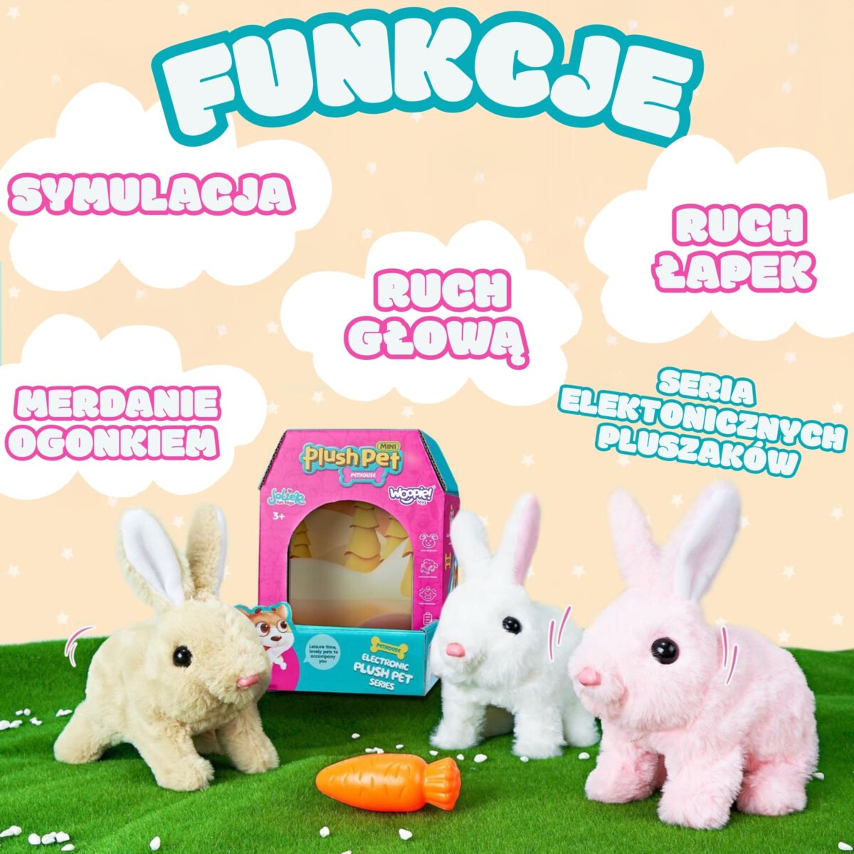 Interaktyvus baltas pliušinis triušiukas su morka – Paveikslėlis 6