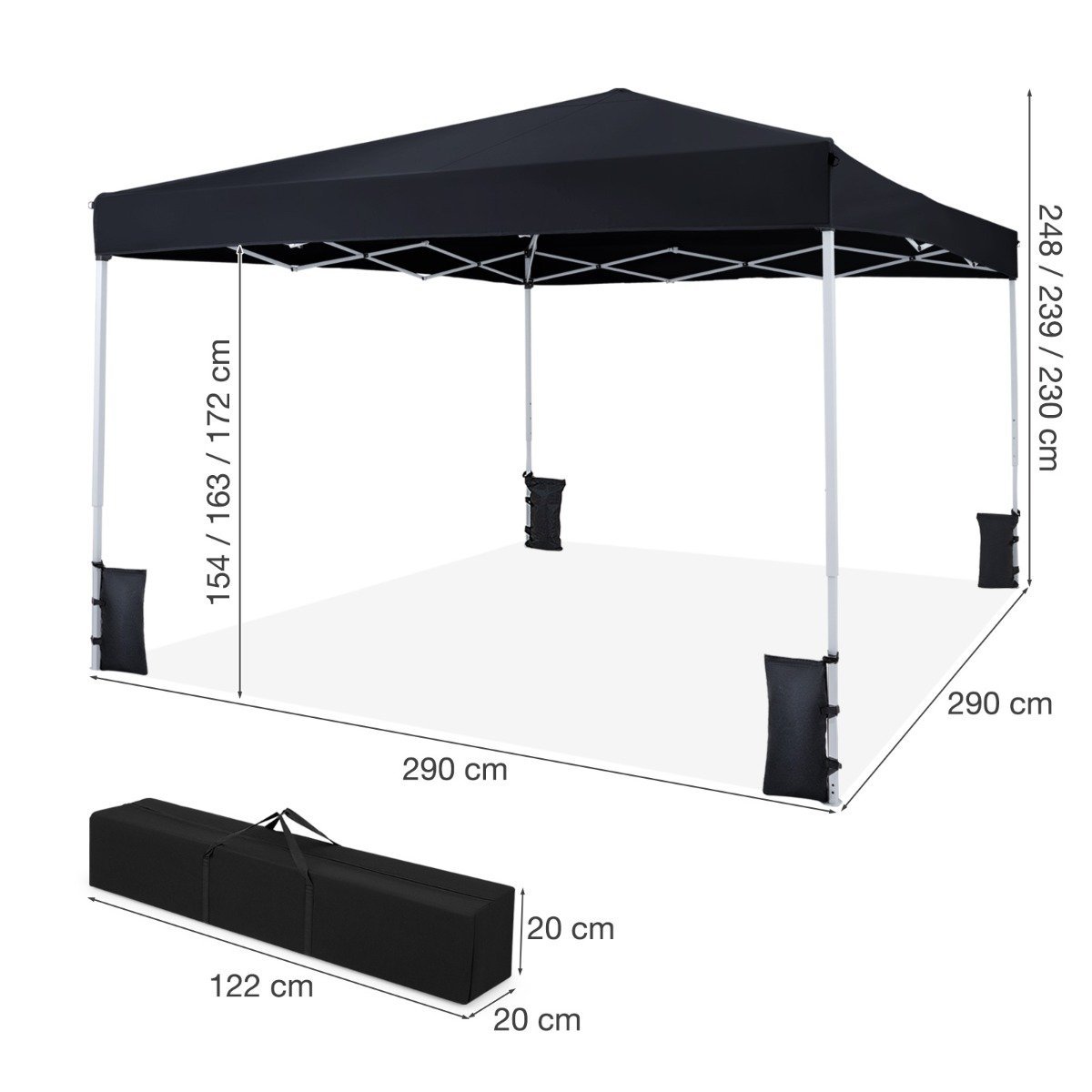 Išskleidžiamas paviljonas su reguliuojamu aukščiu 290x290 cm (Juoda)