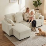 Kampinė sofa su keičiamo kampo šezlongu ir aksomine apdaila – Paveikslėlis 9