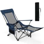 Kempingo kėdė su reguliuojamu atlošu ir nuimama kojų atrama (Tamsiai mėlyna)