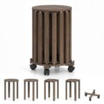 Keturių sustatomų medinių taburečių komplektas su ratukais (Riešuto)