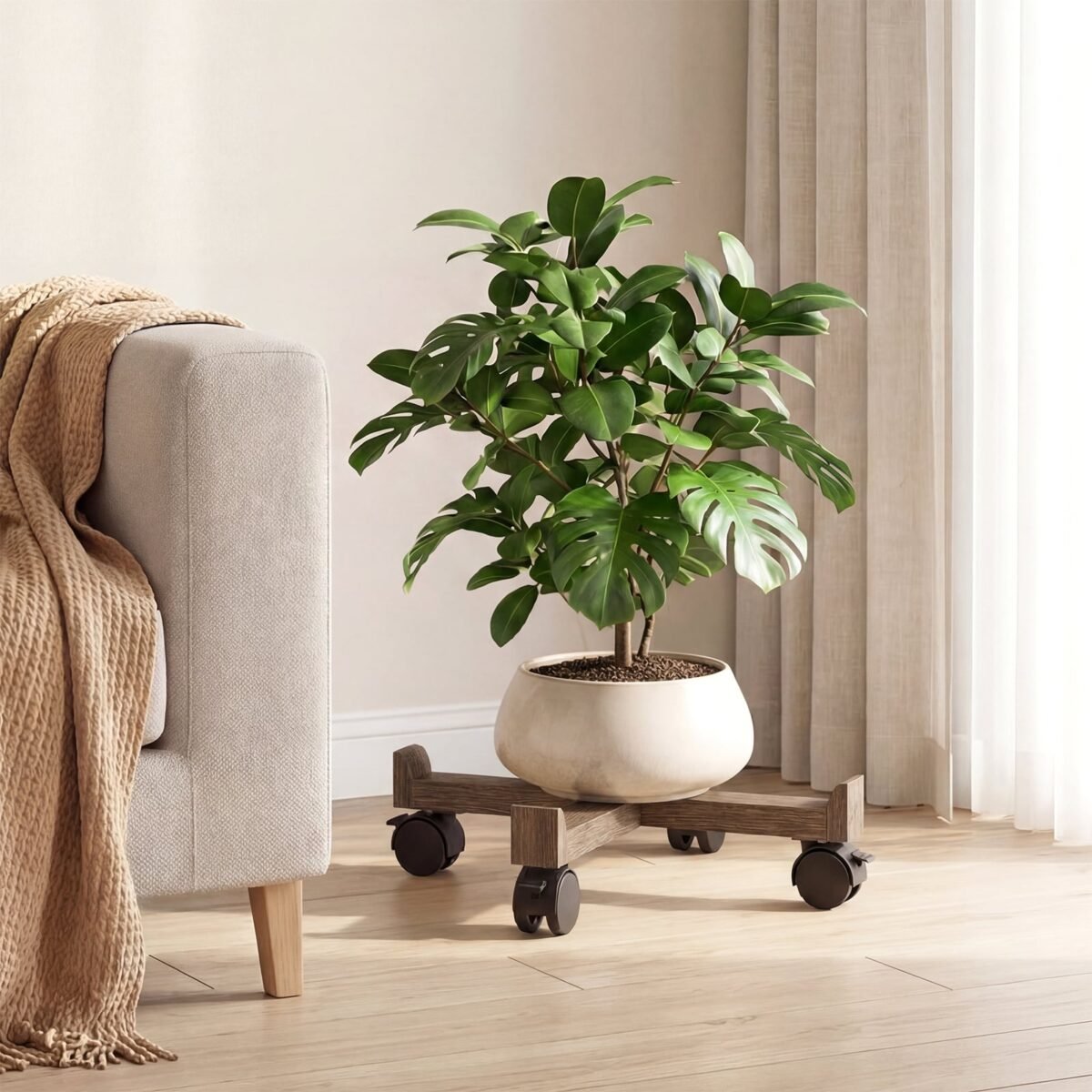 Keturių sustatomų medinių taburečių komplektas su ratukais (Riešuto) – Paveikslėlis 4