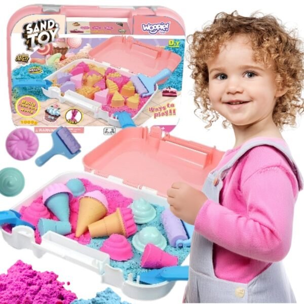 Kinetinio smėlio ledainės rinkinys lagaminėlyje su priedais