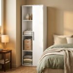 Knygų lentyna su uždara spintele ir reguliuojamomis lentynomis