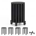 Kompaktiškas keturių medinių taburečių rinkinys su ratukų pagrindu (Juoda)