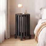 Kompaktiškas keturių medinių taburečių rinkinys su ratukų pagrindu (Juoda) – Paveikslėlis 3