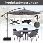Laisvai pastatomas konsolinis sodo skėtis su 360° pasukimu ir rankeniniu mechanizmu 300 cm (Pilka) – Paveikslėlis 2