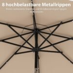 Lauko skėtis su LED apšvietimu ir rankena Ø 300 cm (Ruda) – Paveikslėlis 3