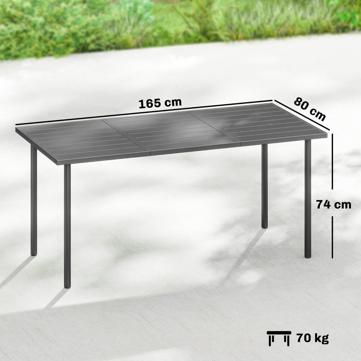 Lauko stalas su lentjuostiniu stalviršiu ir plieniniu rėmu, 6 asmenims, 165 x 80 cm – Paveikslėlis 3