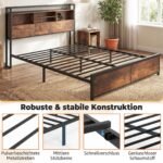 Lovos rėmas su LED apšvietimu įkrovimo stotele ir daiktų saugykla (Kaimiška ruda)