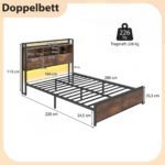 Lovos rėmas su LED apšvietimu įkrovimo stotele ir daiktų saugykla (Kaimiška ruda) – Paveikslėlis 5