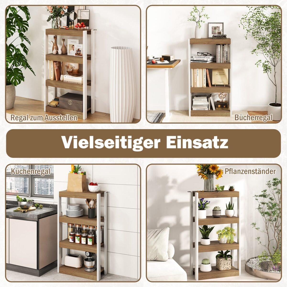 Medinė 4 lygių knygų lentyna su apsauga nuo apvirtimo (Natūrali) – Paveikslėlis 3