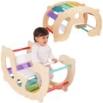 Medinė Montessori vaivorykštės spalvų daugiafunkcė supamoji arka