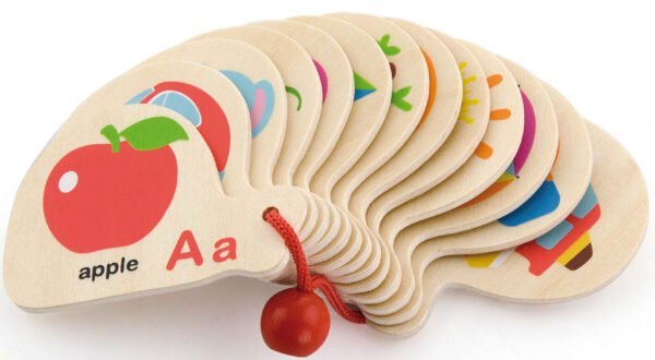 Medinė abėcėlės pažinimo knygelė su anglų kalbos žodžiais