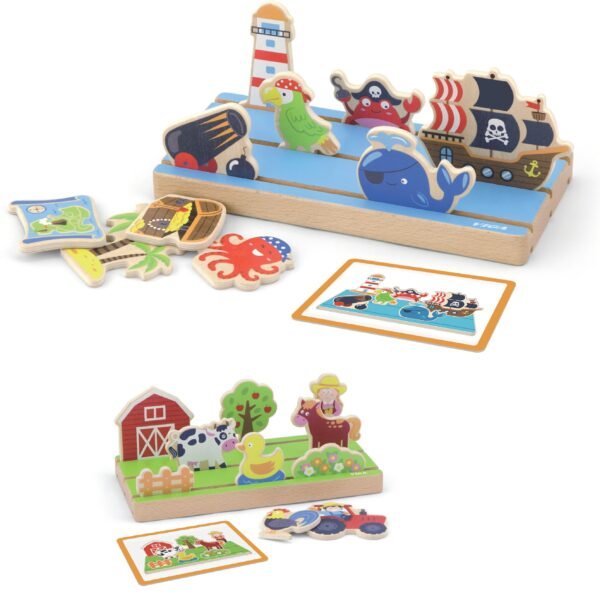 Medinė dėlionė erdvinei orientacijai ferma ir jūra