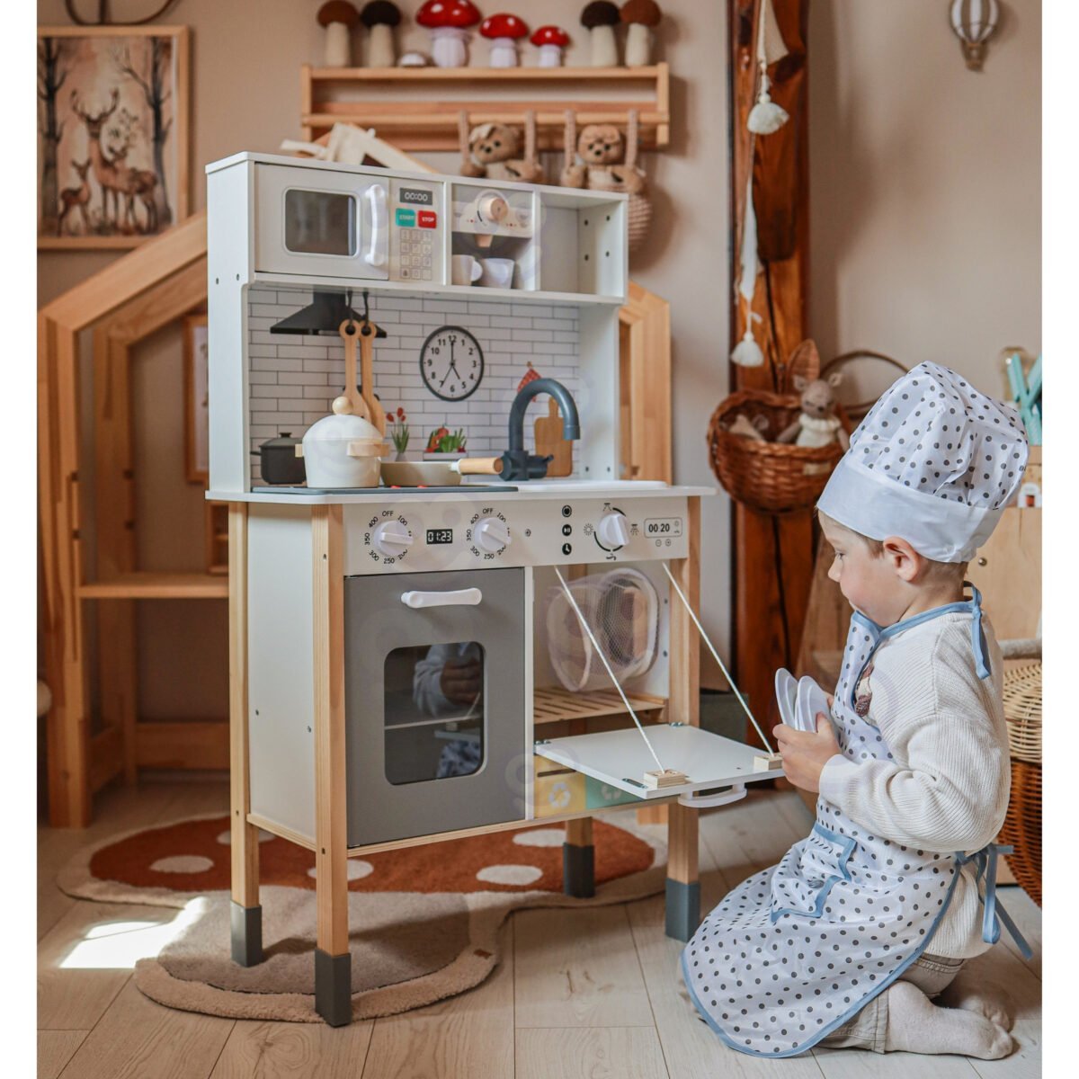 Medinė interaktyvi virtuvėlė 9 viename su skalbykle ir kreidine lenta – Paveikslėlis 2