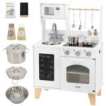 Medinė interaktyvi virtuvėlė su kreidine lenta ir virtuvės priedais