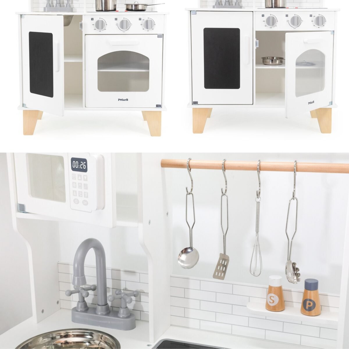 Medinė interaktyvi virtuvėlė su kreidine lenta ir virtuvės priedais – Paveikslėlis 4