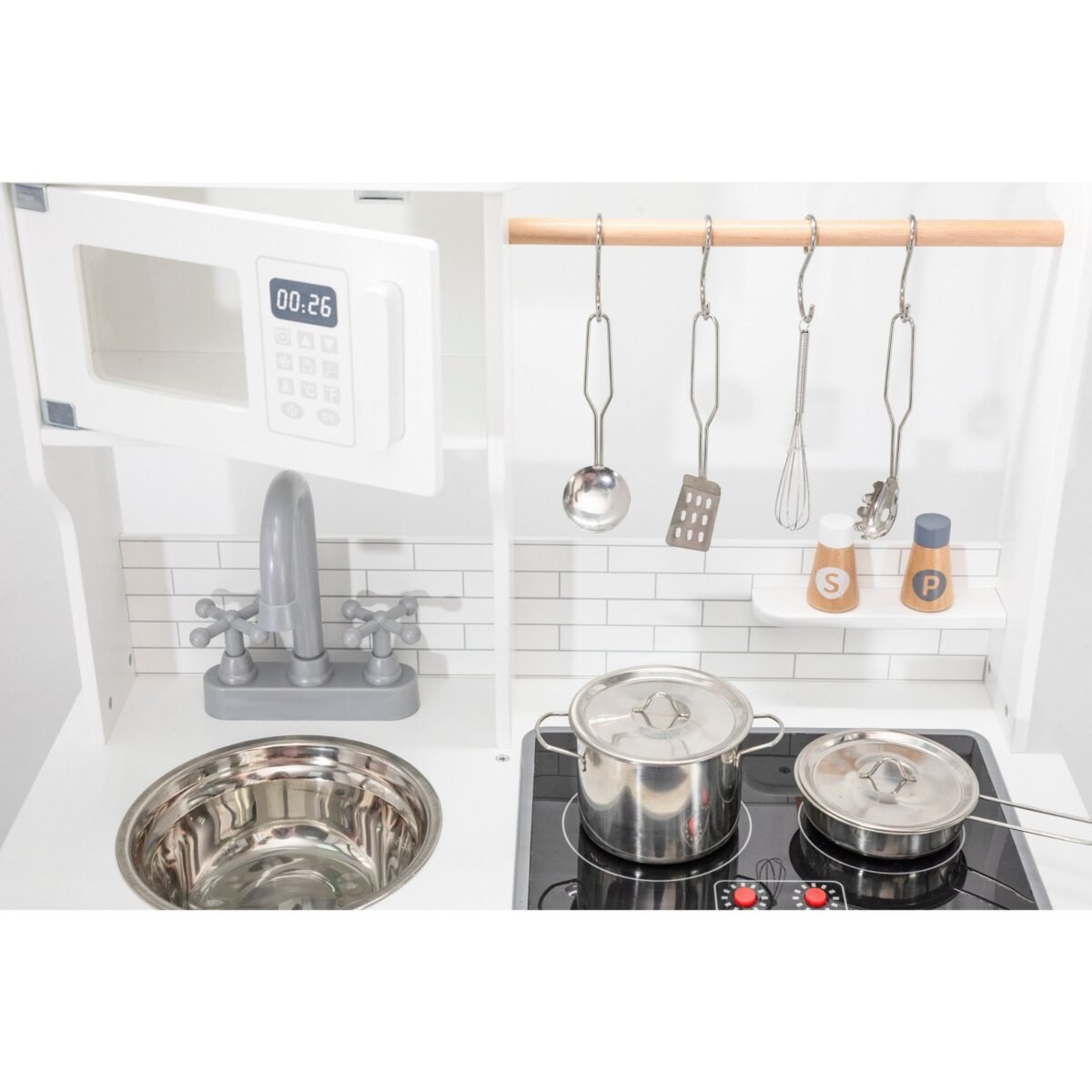 Medinė interaktyvi virtuvėlė su kreidine lenta ir virtuvės priedais – Paveikslėlis 5