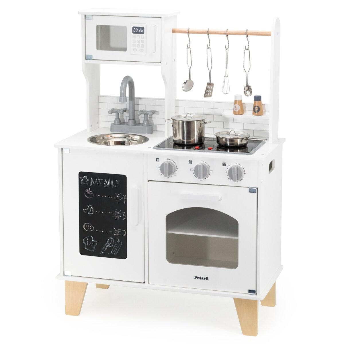 Medinė interaktyvi virtuvėlė su kreidine lenta ir virtuvės priedais – Paveikslėlis 6
