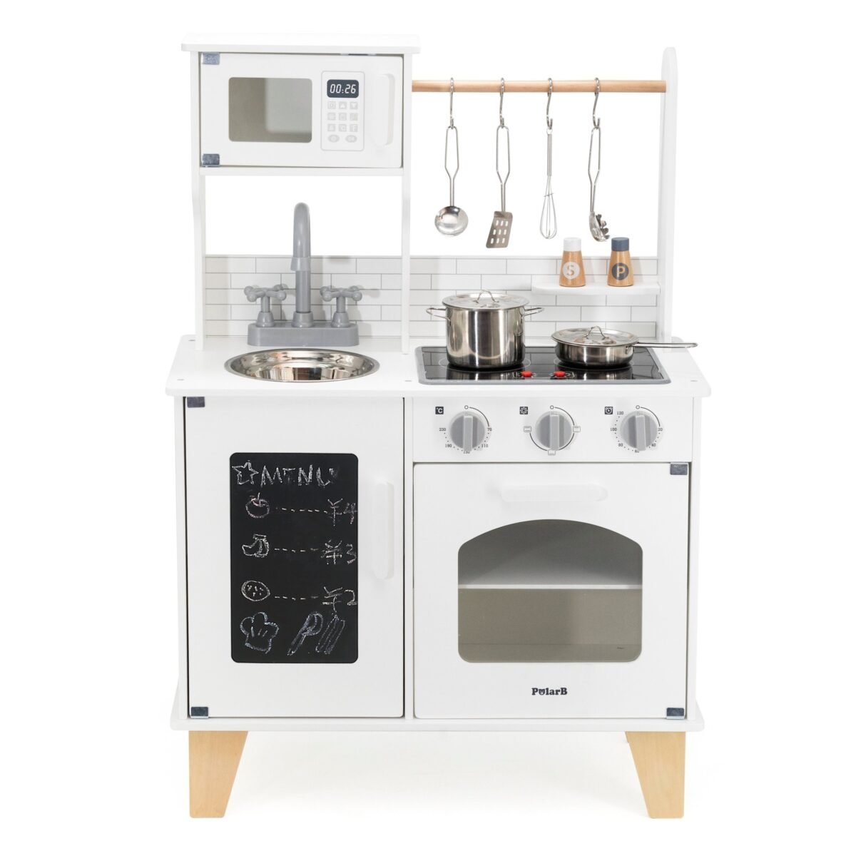 Medinė interaktyvi virtuvėlė su kreidine lenta ir virtuvės priedais – Paveikslėlis 7