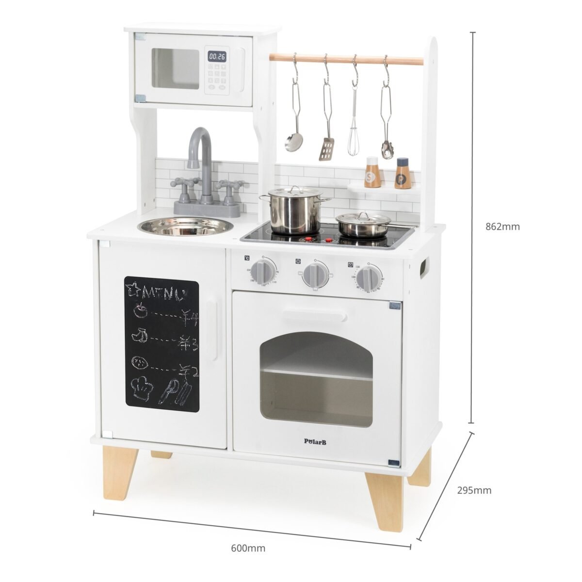 Medinė interaktyvi virtuvėlė su kreidine lenta ir virtuvės priedais – Paveikslėlis 9