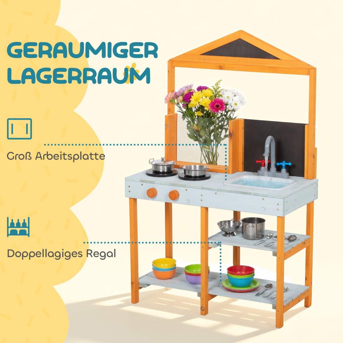 Medinė lauko purvo virtuvėlė vaikams su virykle ir nuimama kriaukle – Paveikslėlis 7