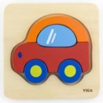 Medinė mini dėlionė mažyliams su automobiliu