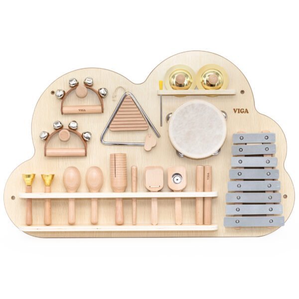 Medinė muzikinė lenta su 12 perkusinių instrumentų