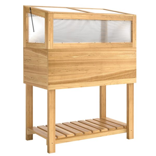 Medinė pakelta lysvė su atverčiamu šiltnamio antstatu