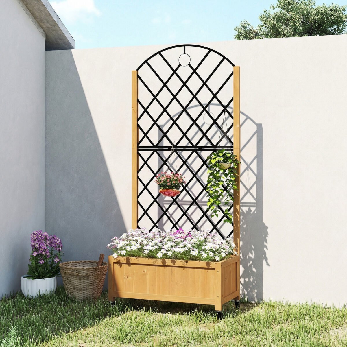 Medinė pakelta lysvė su grotelėmis ir ratukais – Paveikslėlis 7