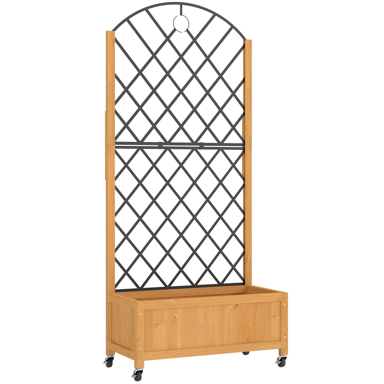 Medinė pakelta lysvė su grotelėmis ir ratukais