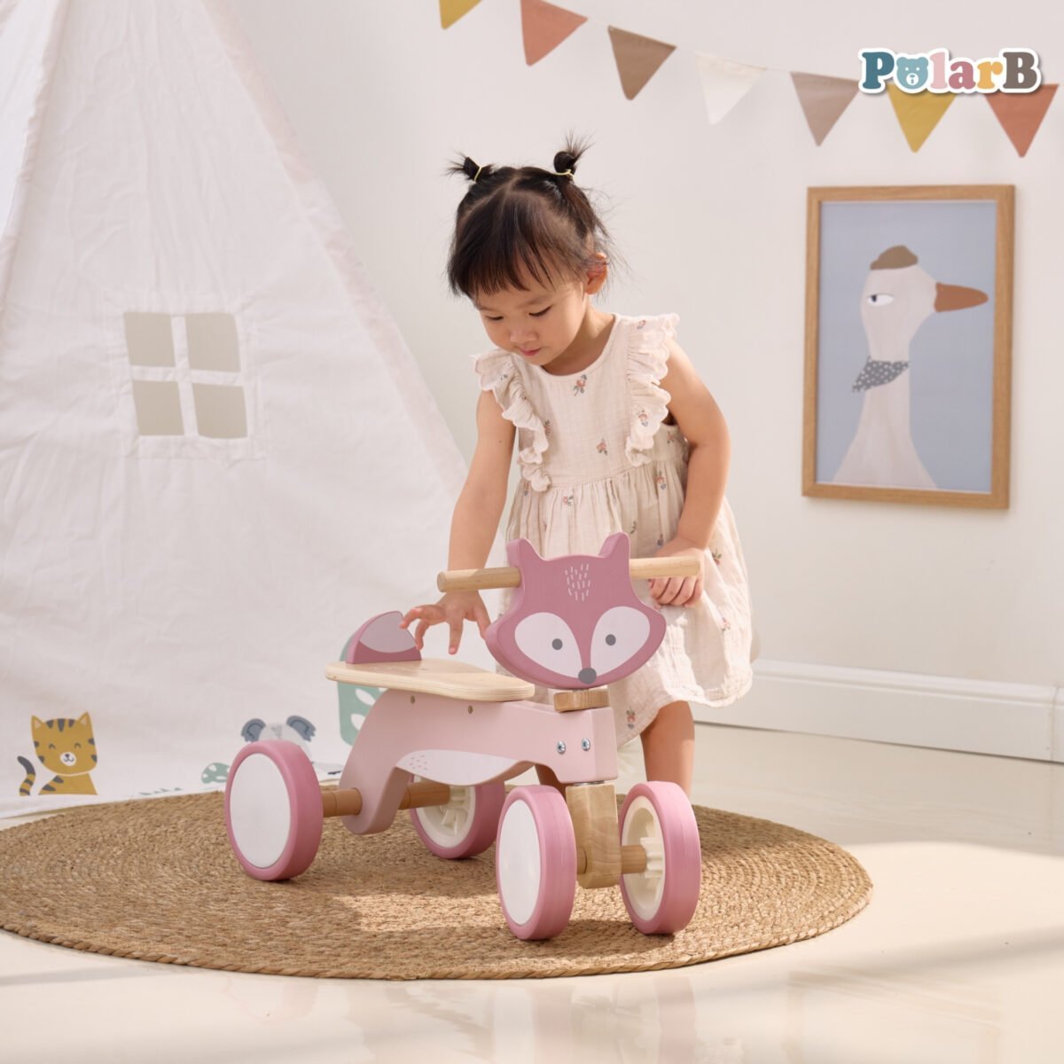 Medinė paspiriama lapė su minkštais ratais – Paveikslėlis 3