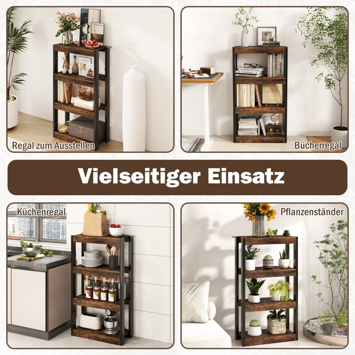 Medinė pastatoma 4 lygių lentyna su apsauga nuo apvirtimo (Ruda) – Paveikslėlis 3