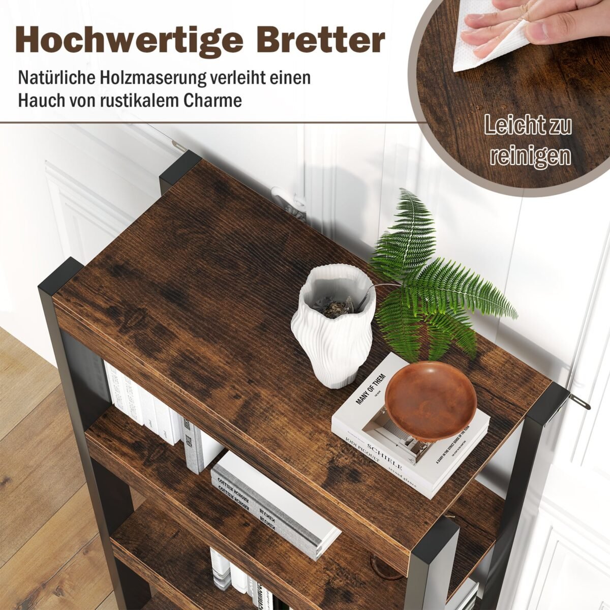 Medinė pastatoma 4 lygių lentyna su apsauga nuo apvirtimo (Ruda) – Paveikslėlis 5