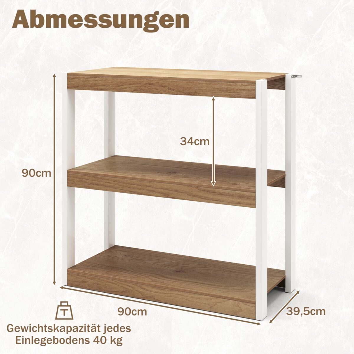 Medinė trijų lentynų knygų lentyna su apsauga nuo apvirtimo (Natūrali) – Paveikslėlis 2