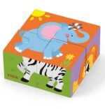 Medinė zoologijos sodo dėlionė su 4 kaladėlėmis