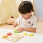 Medinis Montessori pjaustomų vaisių rinkinys su peiliuku ir lentele
