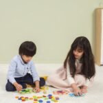 Medinis Montessori spalvų derinimo žaidimas povo uodega su kortelėmis ir kauliukais