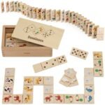 Medinis edukacinis domino su gyvūnais ir taškeliais
