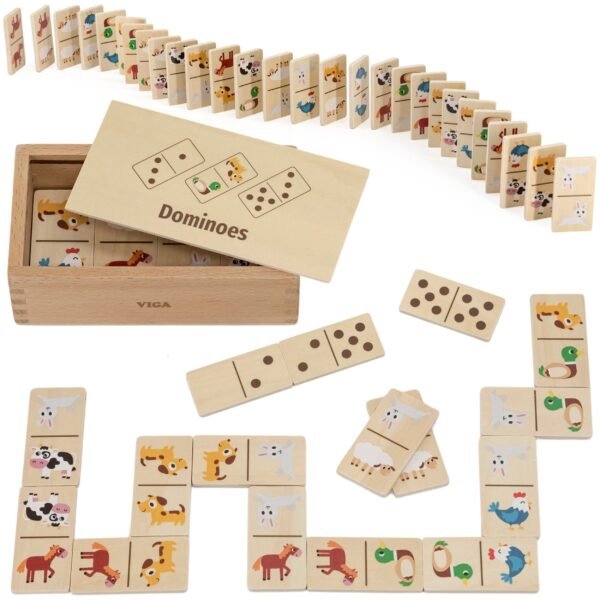 Medinis edukacinis domino su gyvūnais ir taškeliais