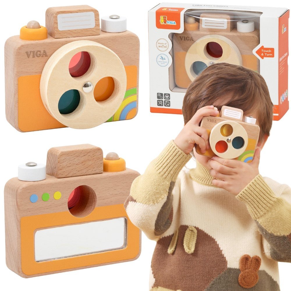 Medinis fotoaparatas su spalvų filtrais ir garso efektu