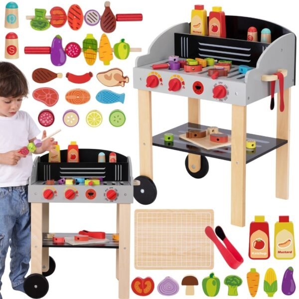 Medinis grilio rinkinys su šašlykais ir daržovėmis