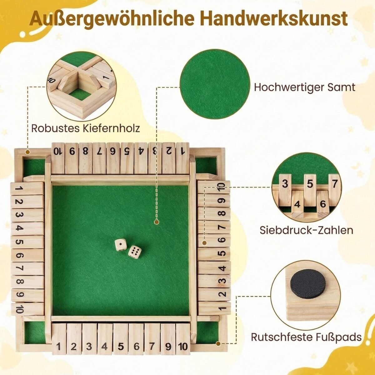 Medinis kauliukų žaidimas Shut the Box 2-4 žaidėjams (Natūrali) – Paveikslėlis 4