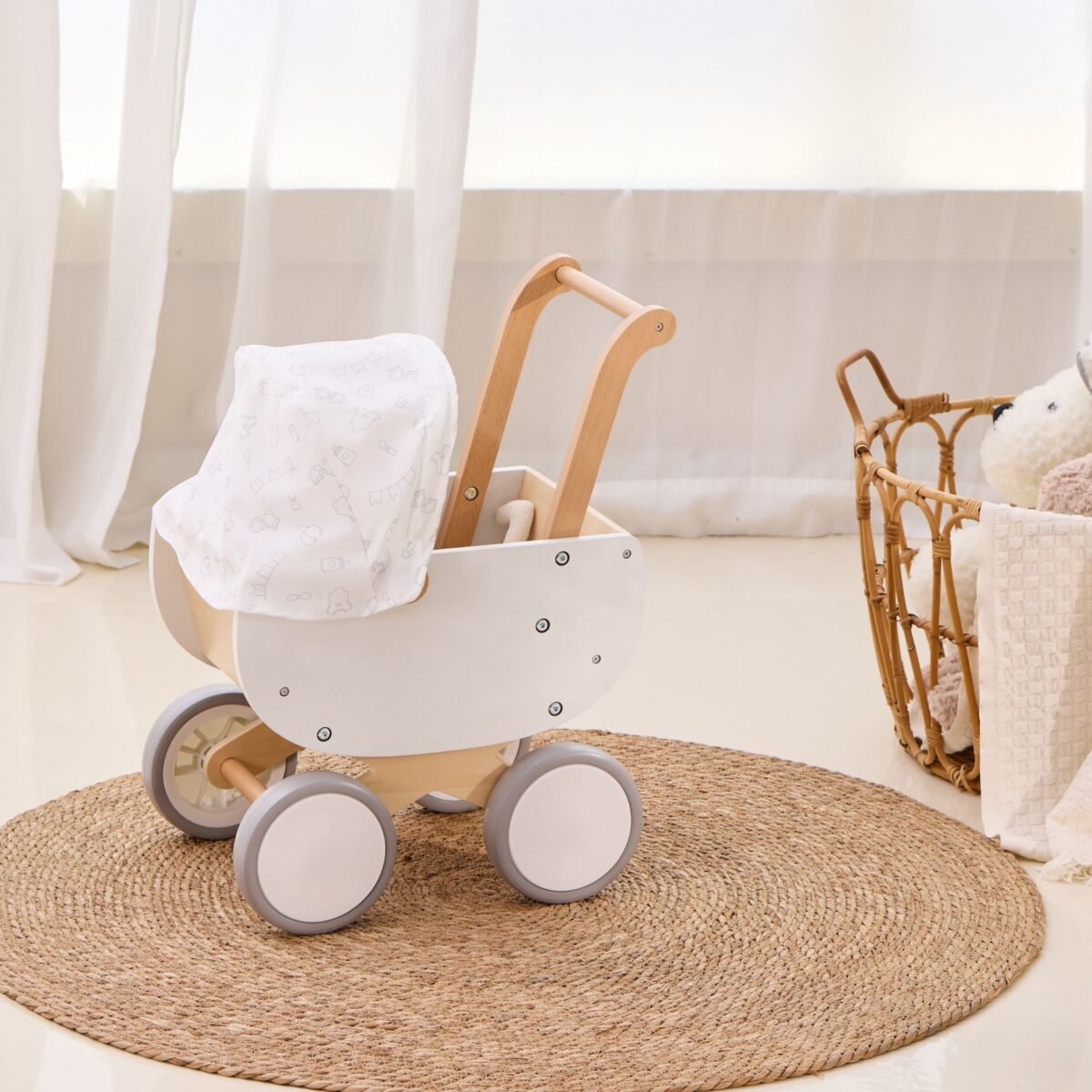 Medinis lėlių vežimėlis su lopšiu – Paveikslėlis 3