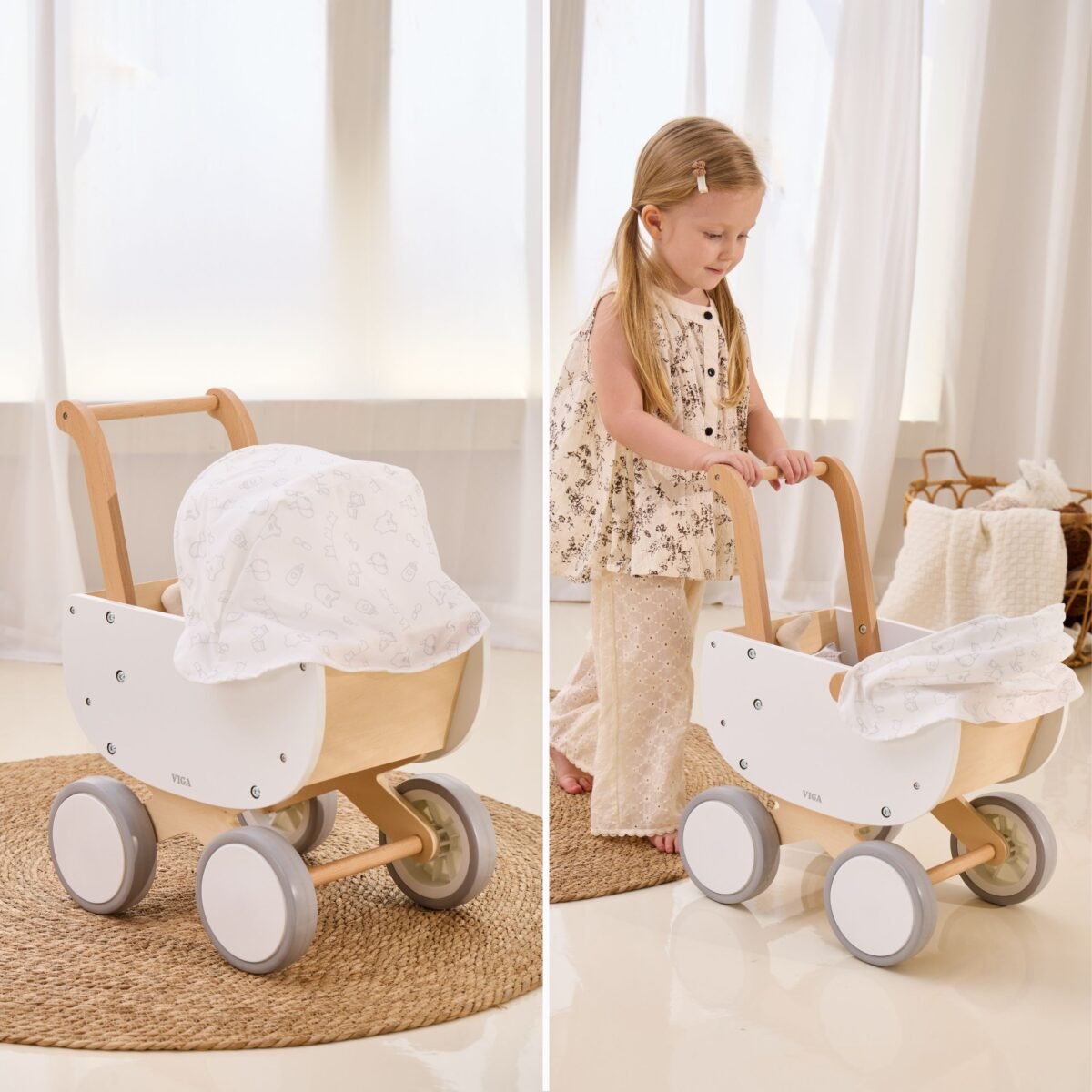 Medinis lėlių vežimėlis su lopšiu – Paveikslėlis 5