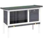 Medinis paaukštintas triušių namelis su ištraukiamu stalčiumi