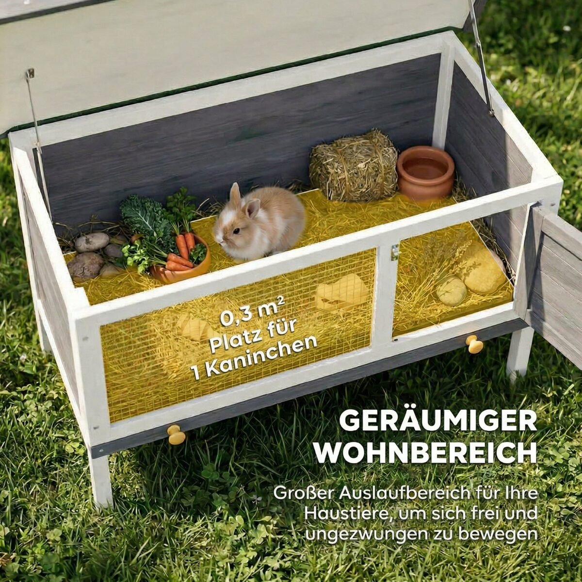 Medinis paaukštintas triušių namelis su ištraukiamu stalčiumi – Paveikslėlis 4