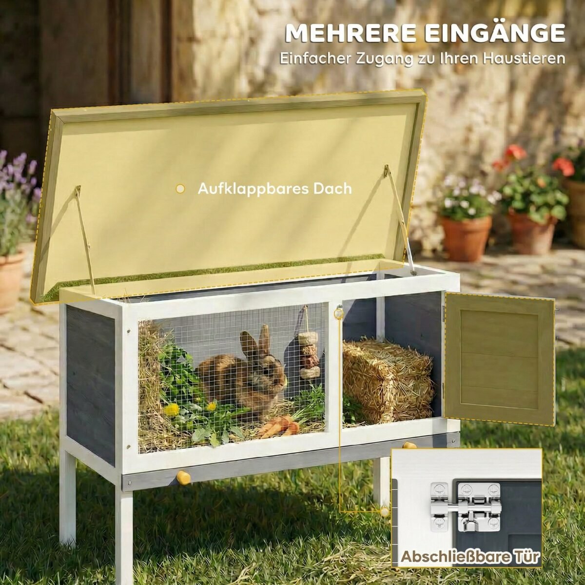 Medinis paaukštintas triušių namelis su ištraukiamu stalčiumi – Paveikslėlis 5